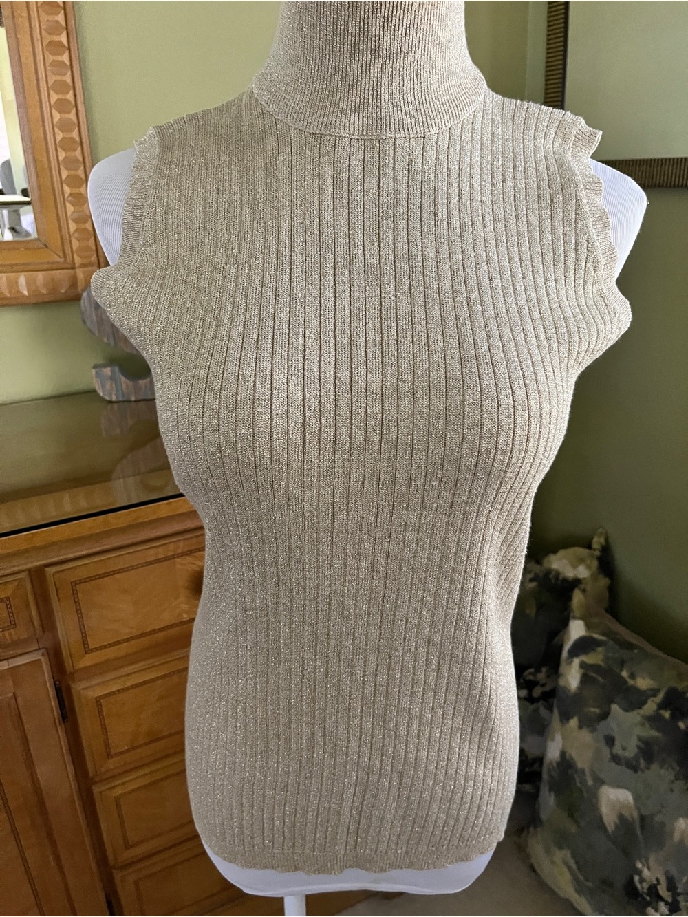 Charter Club Metallic Ribbed Sleeveless Mock Neck Top - Gold